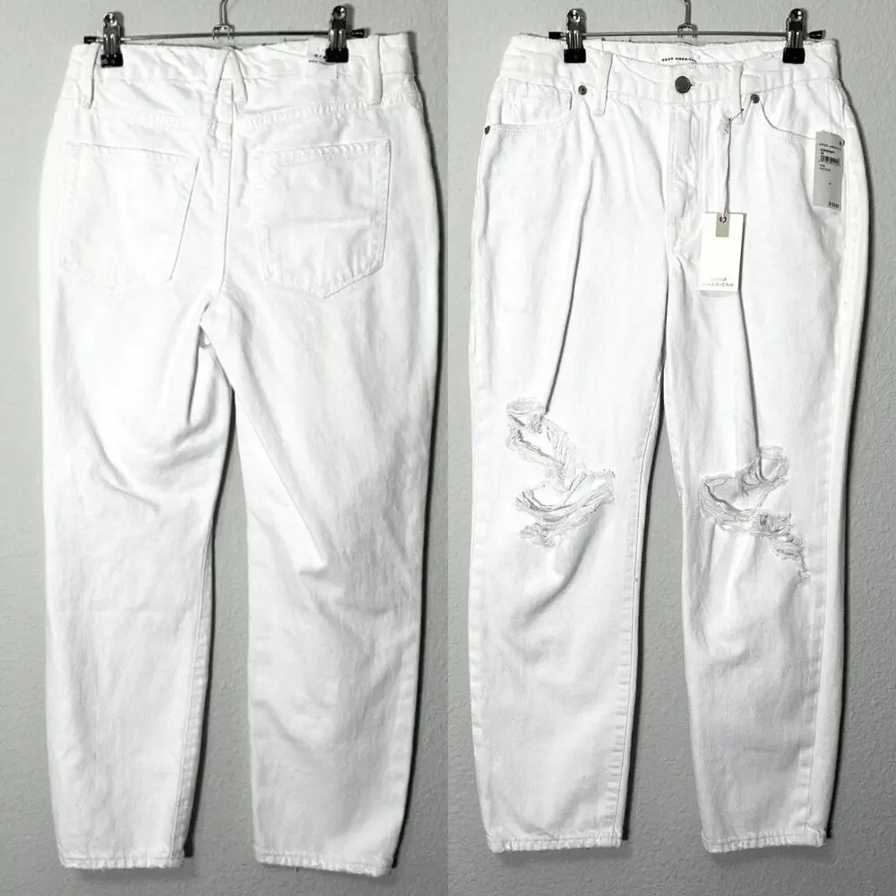 NEW Good American Indie Sleaze Good Girlfriend Ripped High Rise Ankle Jeans Sz 0